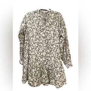NWT Elizabeth & James tunic dress ruffled hem leopard green white.